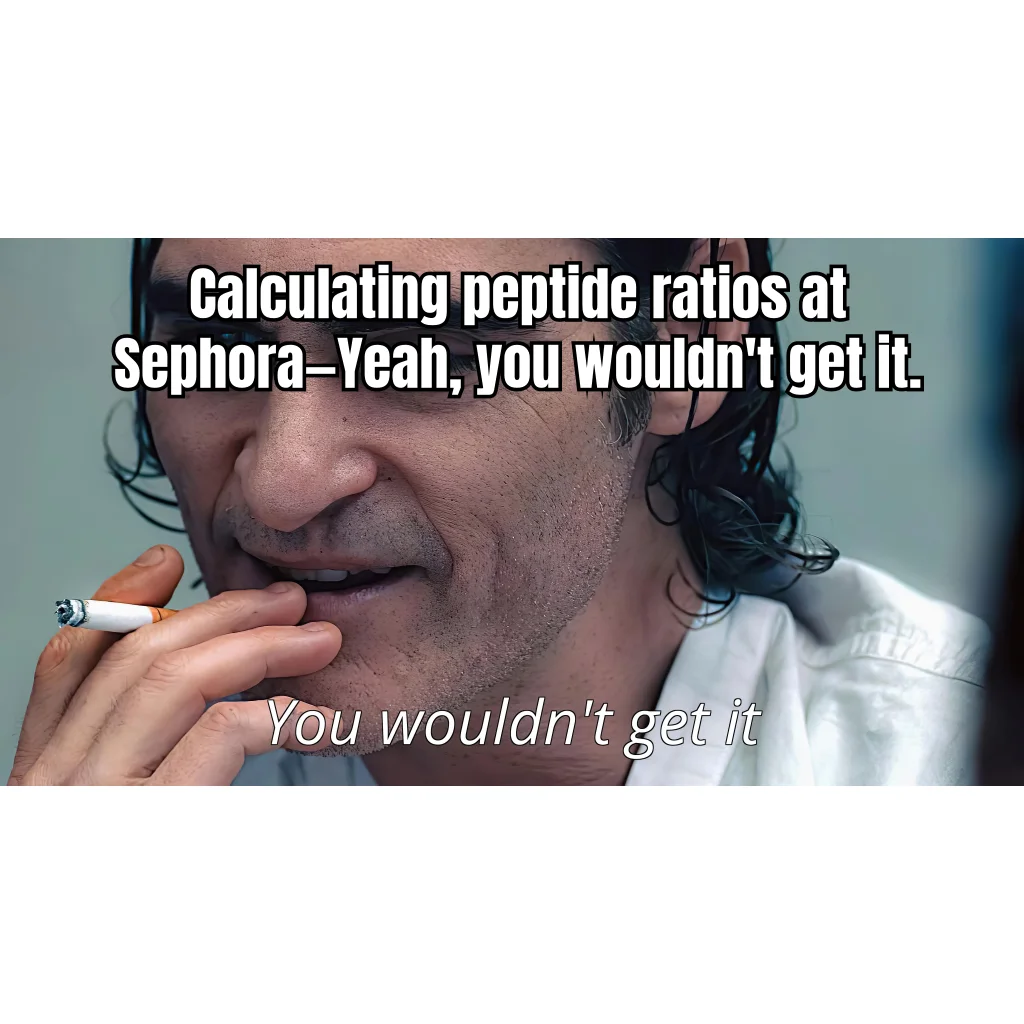 400x The Serum, 1/40th The Price — He's not shopping. He's reverse-engineering the active concentration of a $180 ampoule against the vial in his minifridge.