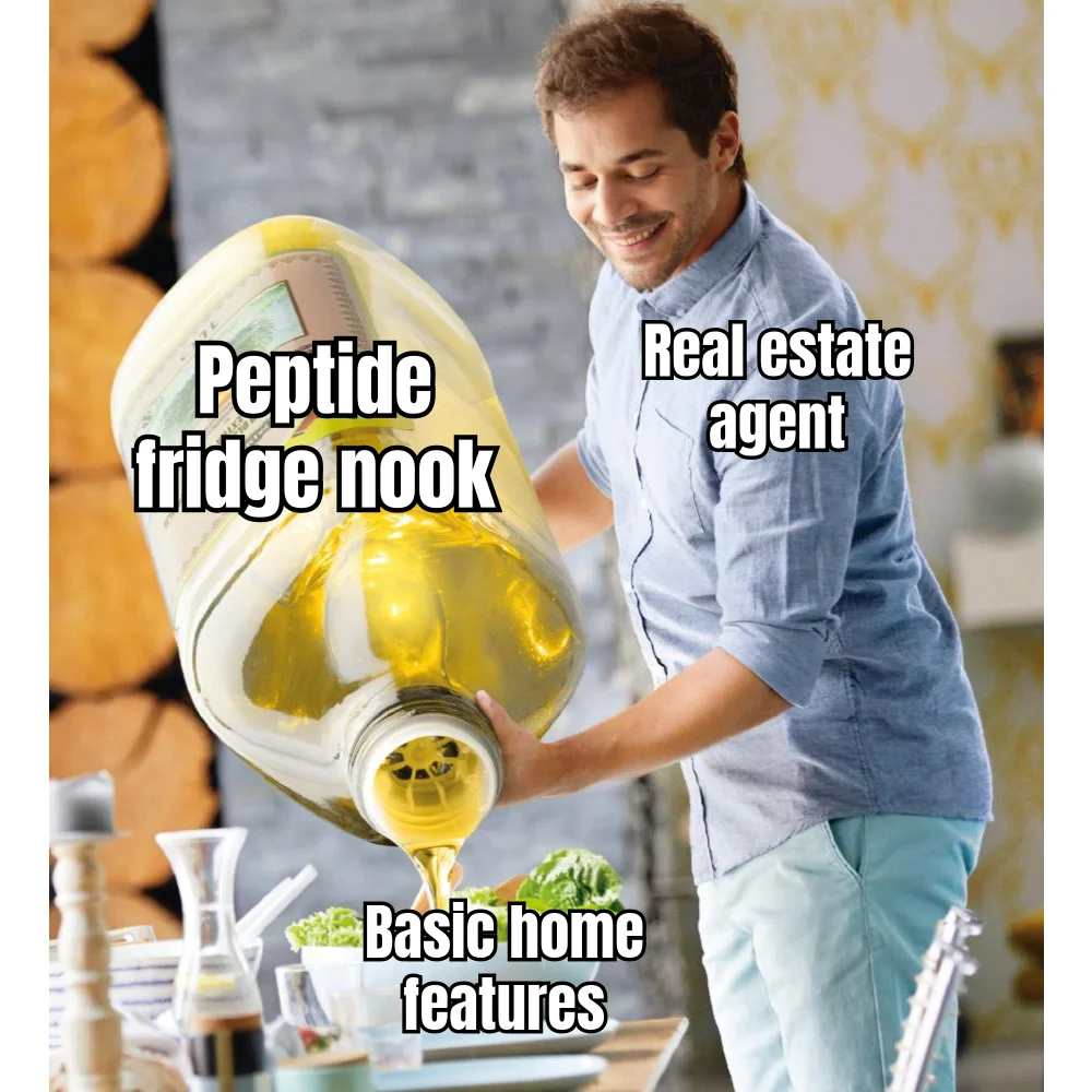 Dedicated Peptide Fridge Nook — Listing agent bolds the 4°C reconstitution alcove above the school district because they know their buyer.