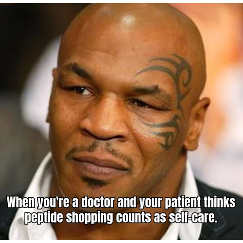 Eleven Peptides, Just Curious — The telehealth appointment where the intake form becomes a wishlist and the doctor becomes a receptacle.