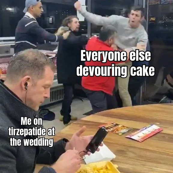 Food Noise: Deceased — The wedding cake arrives; you feel nothing. The DJ plays. You scroll. Somewhere, a bride weeps for her untouched sheet cake.