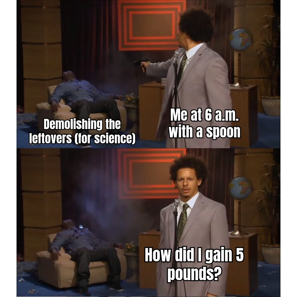 For Research Purposes Only — Midnight fridge raid conducted under strict self-imposed IRB protocol; scale reports adverse event at 0600.