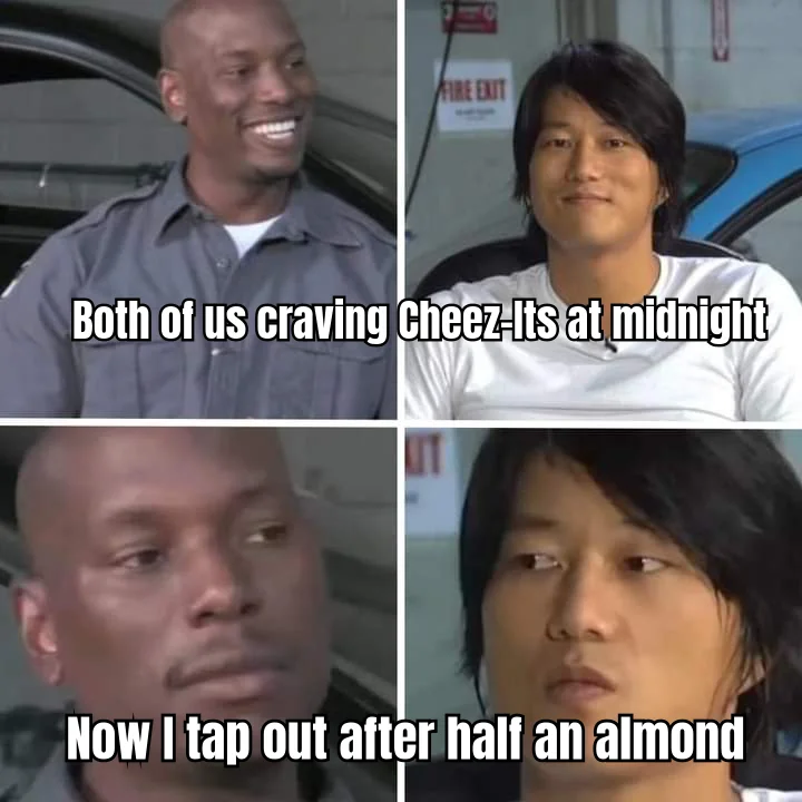 Half An Almond And Full — The food noise died and took your entire personality with it — one almond in and the fork goes down.
