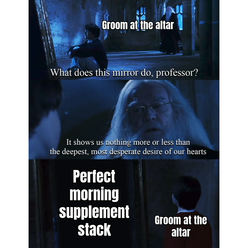 Mirror of Stackrised — He looks into the mirror and sees not his bride, but a perfectly timed cascade of subcutaneous injections and fasted timing windows.