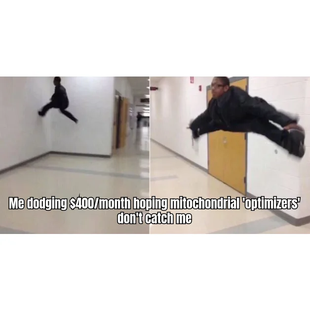 Mitochondrial Fugitive — Spread-eagled in the hallway of denial, hoping the cellular bioenergetics discourse doesn't subpoena your credit card.