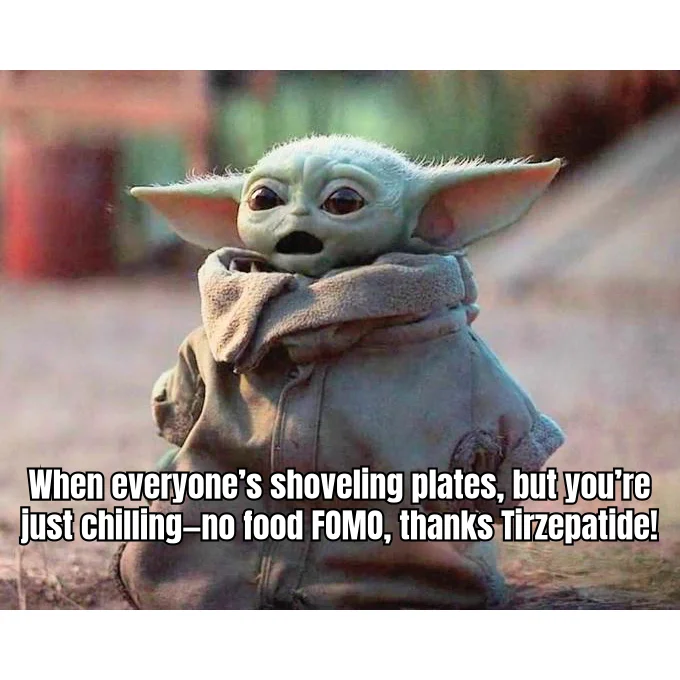 No Food FOMO At The Thanksgiving Table — Relatives panic over the sudden absence of food noise while the Tirzepatide user stares serenely at an untouched plate.