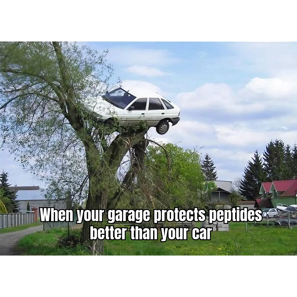 Peptide Storage, Conveys With Home — The mini-fridge full of BPC-157 has better structural integrity than the carport that just launched a hatchback into a tree.