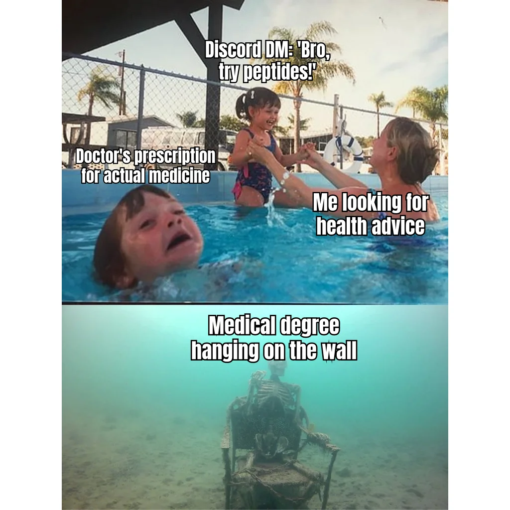 PeptideDad420, MD — Why consult a board-certified physician when a Discord user with a syringe emoji in his bio has already done the research for you.