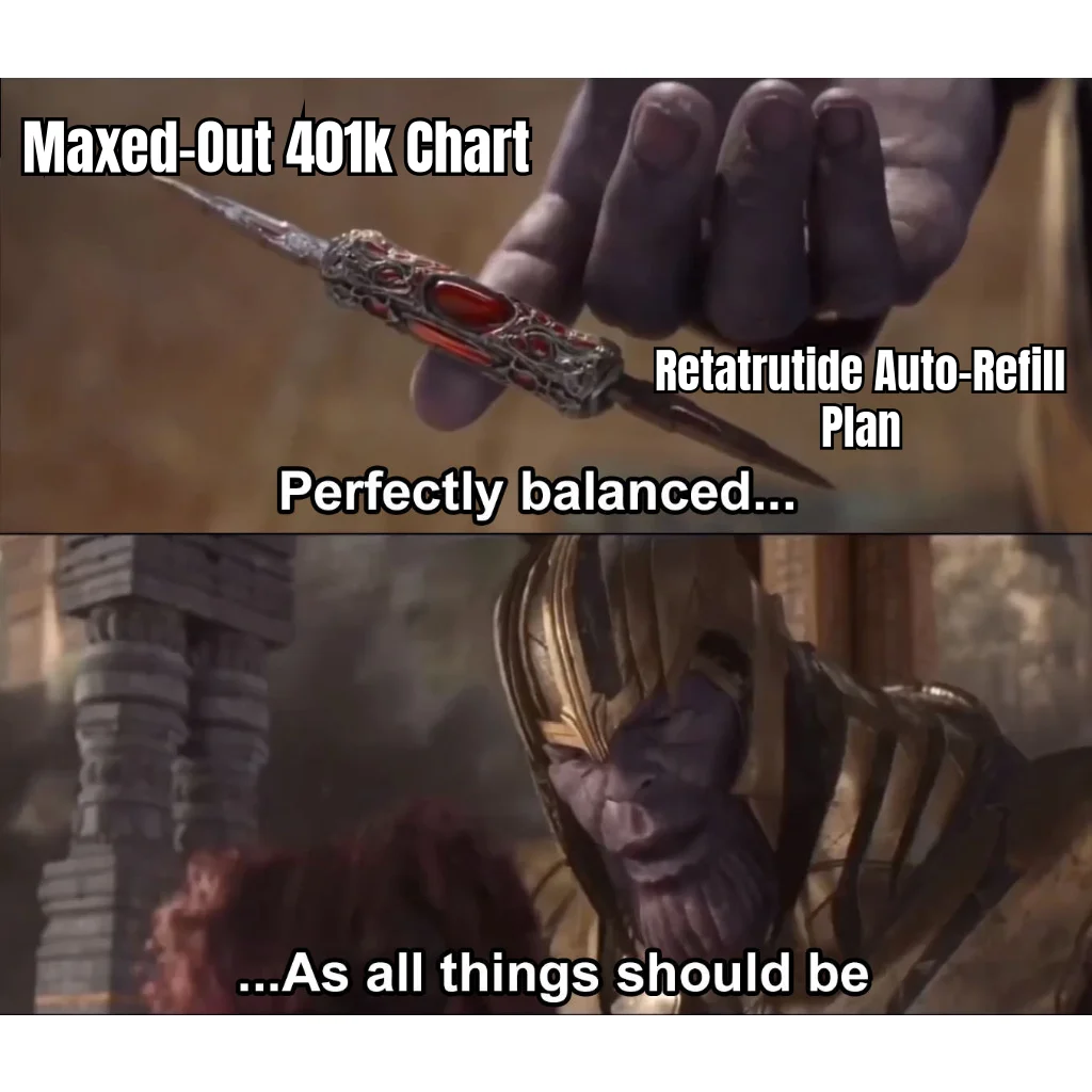 Perfectly Balanced Portfolio — Vanguard on one side, monthly triple-agonist reorder on the other — the modern definition of long-term planning.