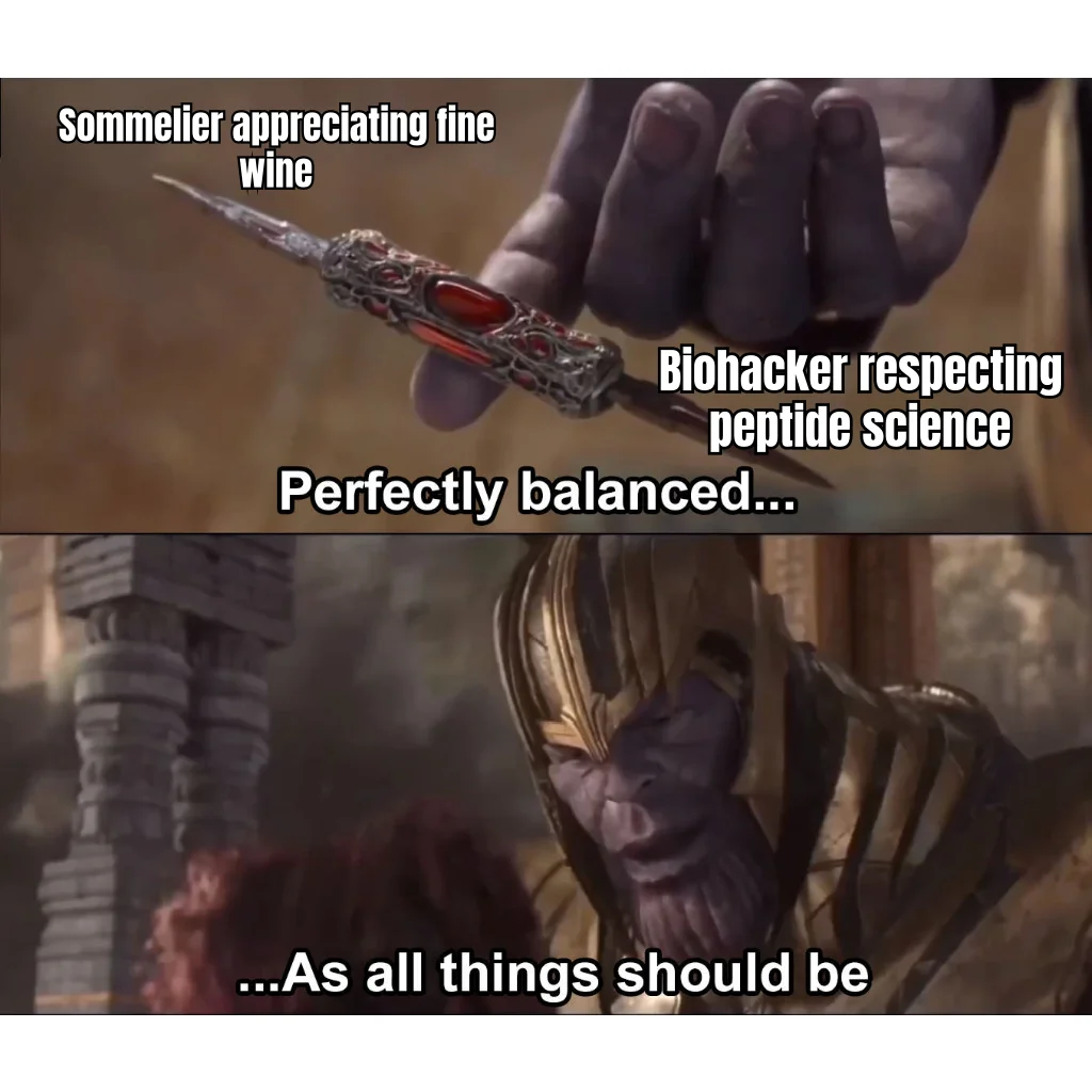 Perfectly Balanced Vial Swirl — The reverence with which a sommelier decants a Bordeaux is matched only by a biohacker reconstituting bacteriostatic water into a fresh vial.