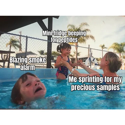 Priority Reconstitution Reflex — Smoke alarm gets ignored for ten minutes; the mini-fridge chirps once and you're already vaulting the couch.