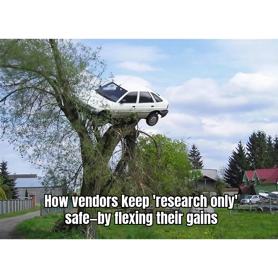 Research Purposes Only (See Glutes) — The legal disclaimer holds about as well as a hatchback wedged into a tree, but the vendor's progress pics are immaculate.