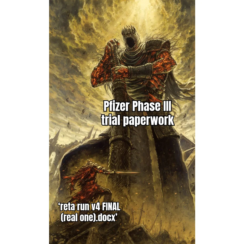 reta run v4 FINAL (real one).docx — Big Pharma has 40,000 pages of Phase III protocol. You have a Google Doc your buddy Kyle updated at 2am.