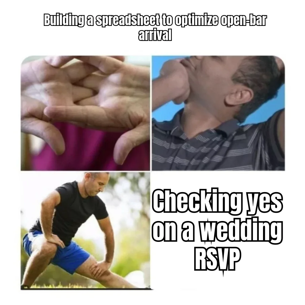 RSVP: Pin Timing Protocol — Treating a cousin's wedding like a Phase II trial, with the open bar as primary endpoint and the dance floor as adverse event.