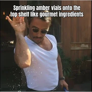 Salt Bae, But It's Reconstituted Peptides — He doesn't cook anymore. He garnishes the fridge with amber vials while the eggs file for asylum in the crisper.