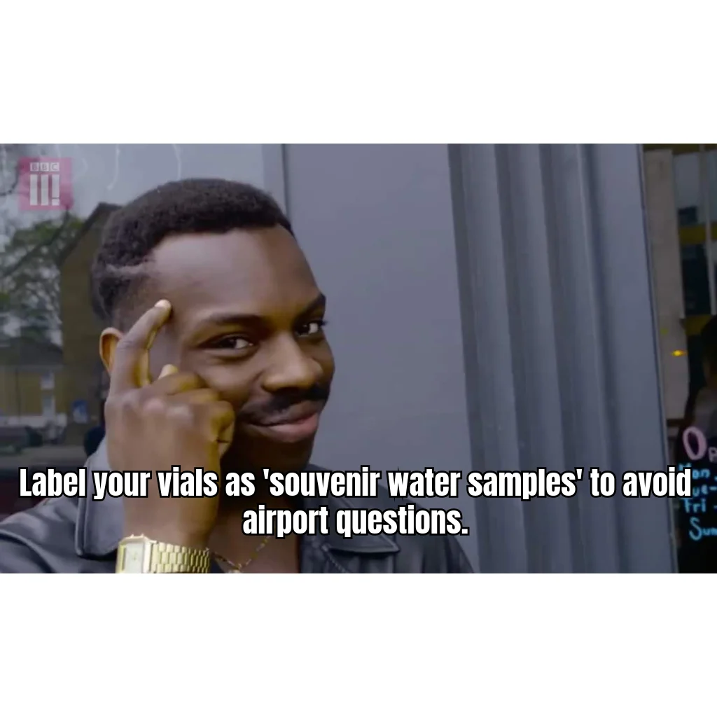 Souvenir Water Samples — The TSA pre-check hack for guys whose carry-on is 80% lyophilized powder and 60-day bac water backup.