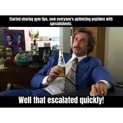 Spreadsheet Escalation Syndrome — One casual gym tip in the group chat and suddenly there are pivot tables tracking subcutaneous injection sites by weekday.