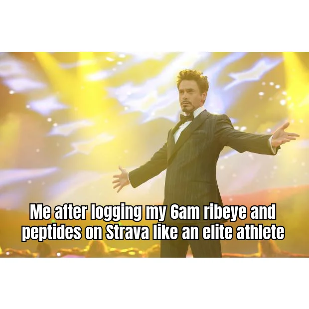 Strava Athlete: Ribeye Division — He didn't run. He pinned four vials, ate 1.5lbs of beef, and logged it as a workout — and Strava gave him kudos anyway.