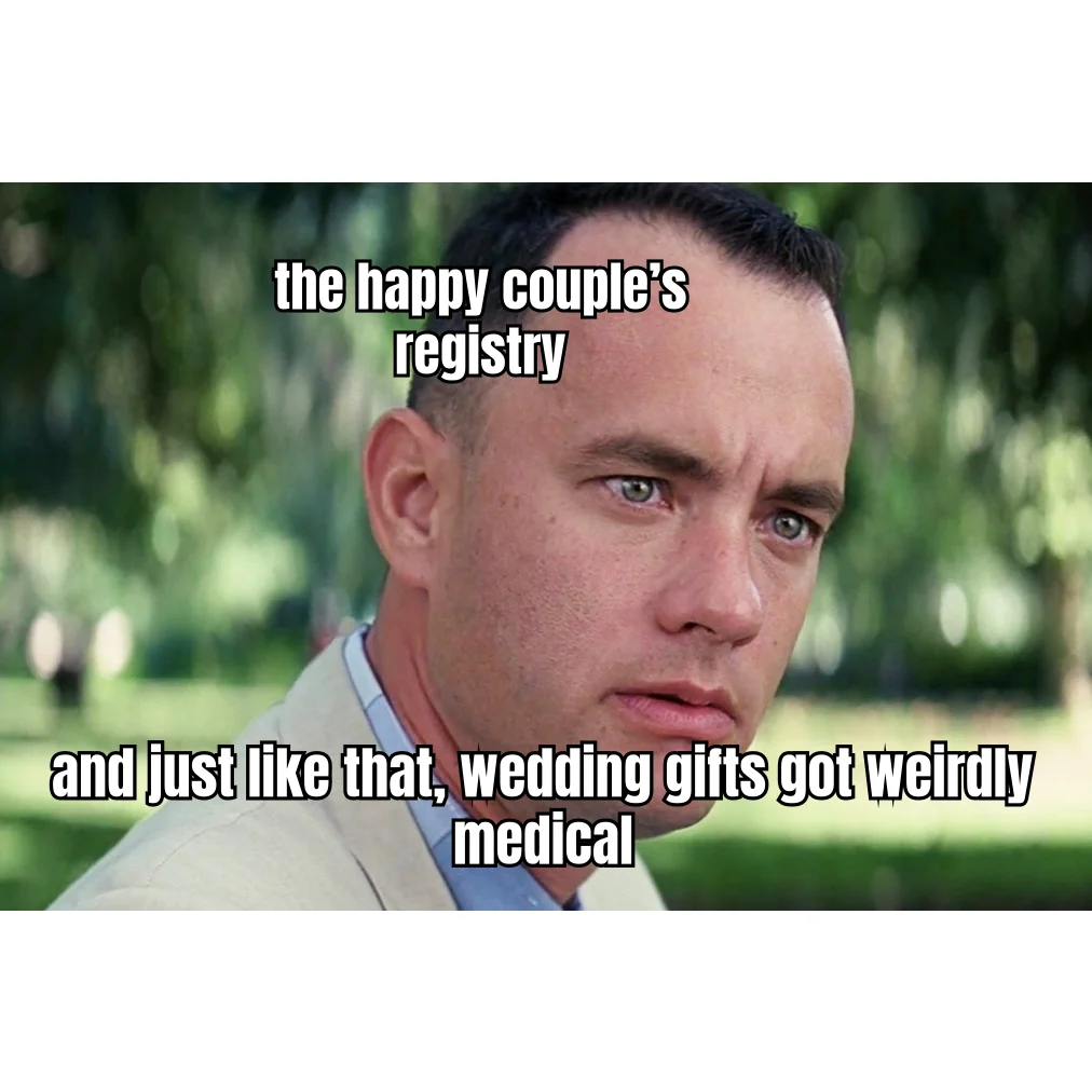 The Bacteriostatic Registry — Half bone china, half 27-gauge insulin syringes — the gift table where Aunt Linda meets Aunt Lipo.