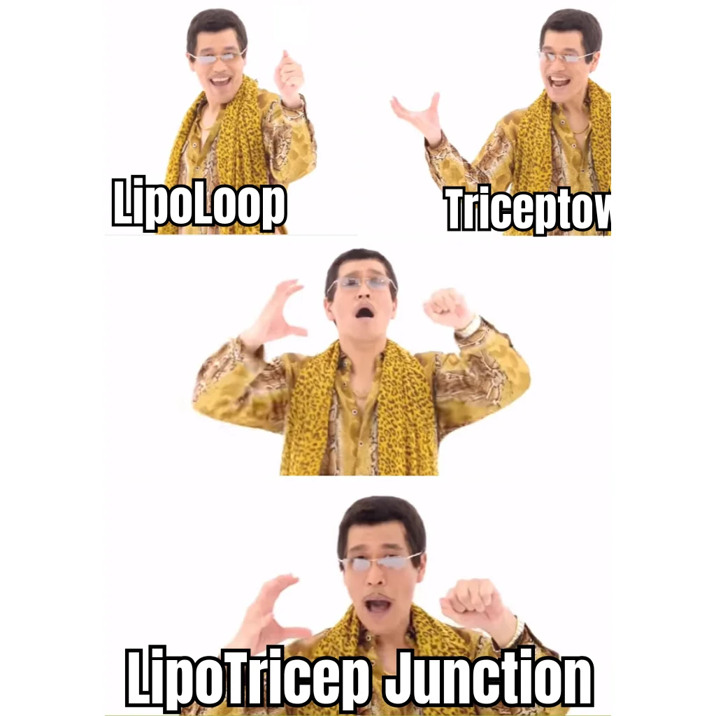 The LipoTricep Junction — Injection site rotation has evolved into a full transit system, complete with transfer stations and a delt of last resort.