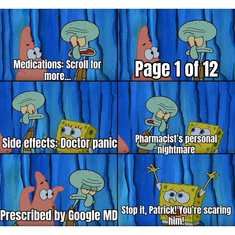 The Twelve-Page Intake Form — Patient lists their stack in two columns, single-spaced, and watches a man with a medical degree experience the five stages of grief in real time.