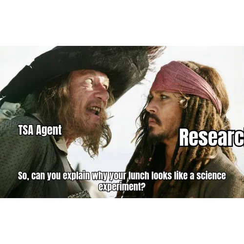TSA Secondary Screening: Reconstitution Ratio — The agent asks about the lunchbox. You answer with an ORCID number, a bac water ratio, and the phrase 'for research purposes.'