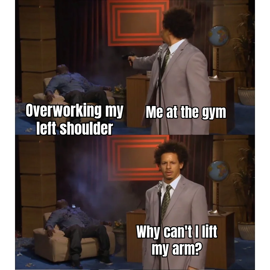 Unilateral Delt Annihilation Syndrome — Subject pie-charts 100% of training volume into a single deltoid, then files an incident report when the arm stops responding.